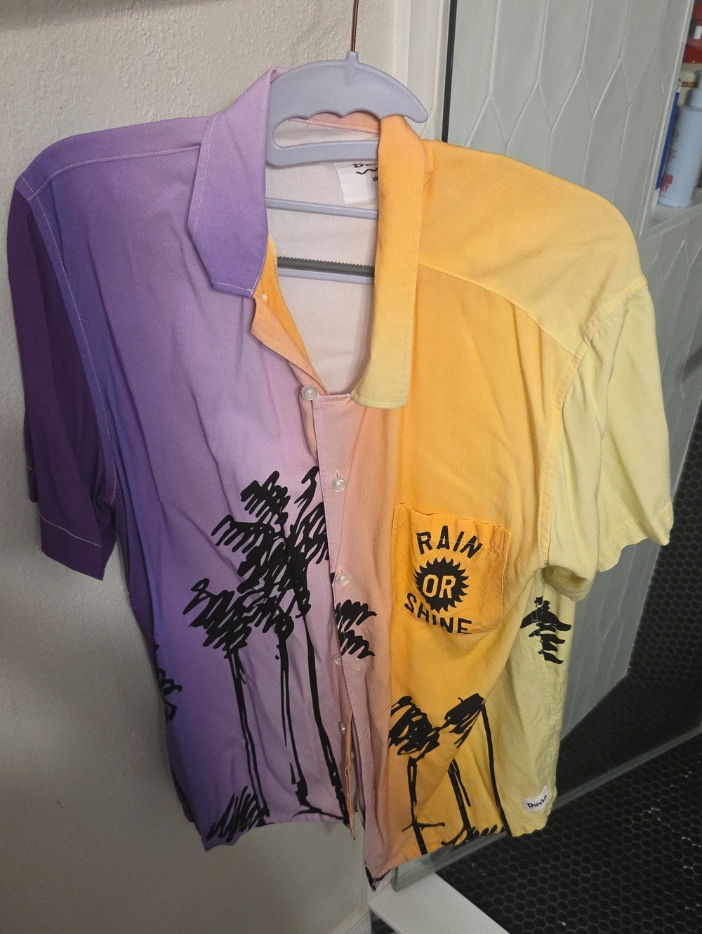 Men's Short Sleeve Button-Down Shirt - Yellow & Purple Gradient